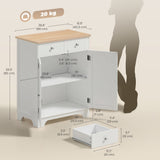 Bahut de buffet avec rangement, armoire de cuisine de 68 cm avec étagère réglable, 2 tiroirs et 2 portes, meuble de bar à café avec plateau en bois d'hévéa