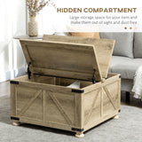 Farmhouse Coffee Table, Hidden Storage Compartment and Wooden Legs