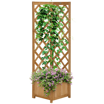 Raised Garden Bed Wood Planter with Trellis for Vine Climbing, 16