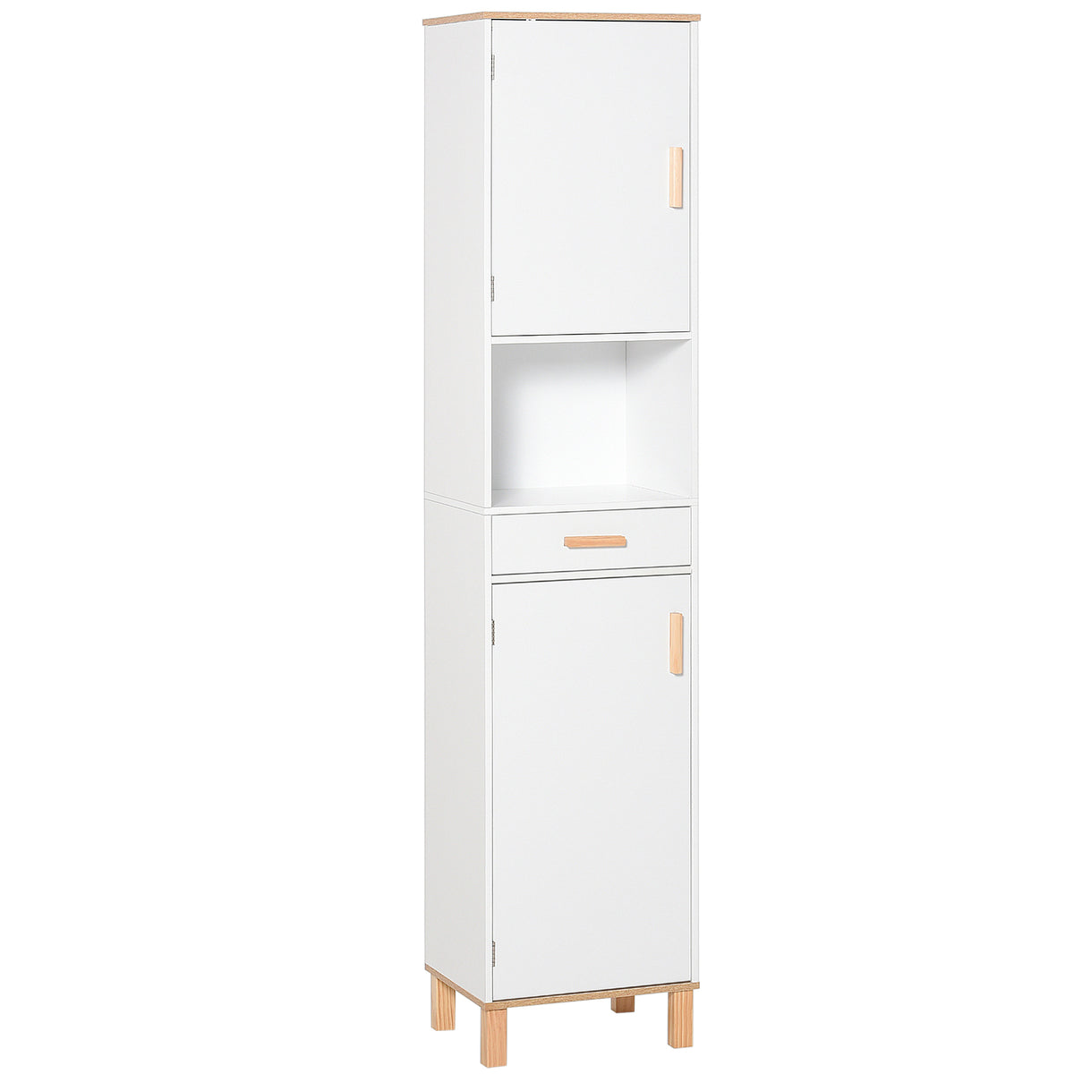 Bathroom Storage Cabinet with Cupboards and Drawer, Floor Free Standing Linen Tower, Tall Slim Side Organizer Shelves