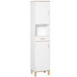 Bathroom Storage Cabinet with Cupboards and Drawer, Floor Free Standing Linen Tower, Tall Slim Side Organizer Shelves