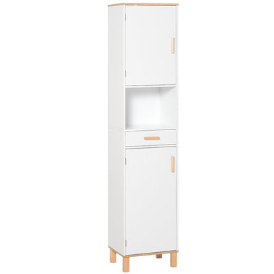 Bathroom Storage Cabinet with Cupboards and Drawer, Floor Free Standing Linen Tower, Tall Slim Side Organizer Shelves