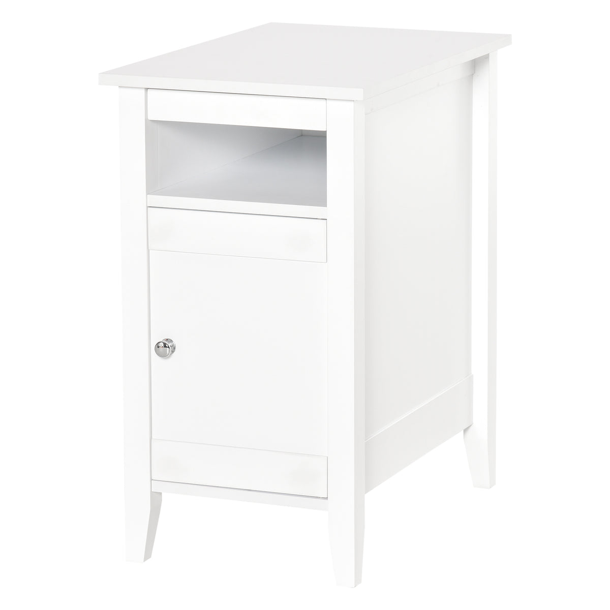 Wooden3-Tier Modern Nightstand with Pullout Shelf, Adjustable Open Shelf, and Door Cabinet
