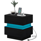 Bedside Table with Charging Station and LED Light Modern Nightstand with USB Ports AC Outlets Drawers Remote