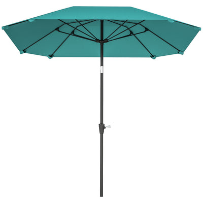 7.6FT Aluminum Patio Umbrella Parasol 8 Ribs Outdoor Market Umbrella with Crank, Push Button Tilt for Deck