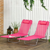 Set of 2 Folding Chaise Lounge Chairs, Reclining Backrest
