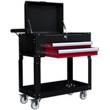 Tool Cart on Wheels Service Cart with 2 Drawers Tray Lockable Flip Top Storage for Garage Warehouse Workshop