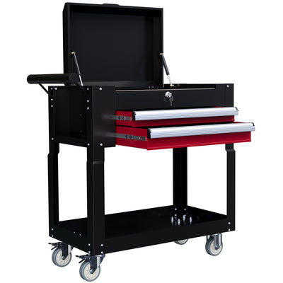 Tool Cart on Wheels Service Cart with 2 Drawers Tray Lockable Flip Top Storage for Garage Warehouse Workshop