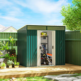 6.5x4FT Galvanised Metal Shed with Foundation Kit, Lockable Garden Tool Storage House with Sliding Doors
