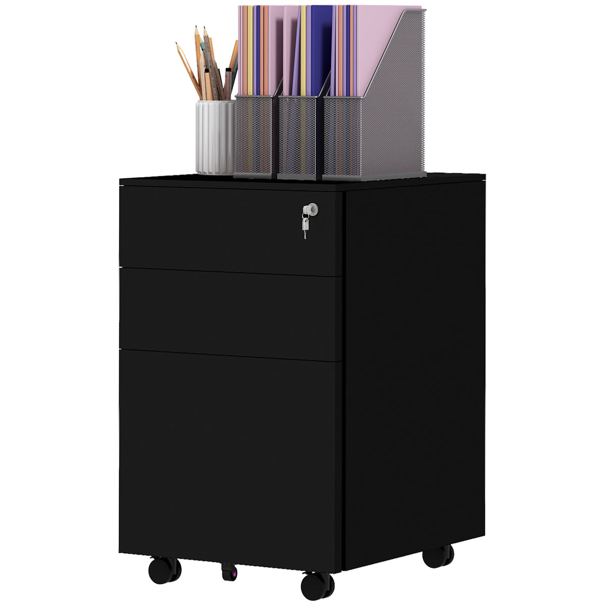 Classeur vertical en acier avec roues, classeur verrouillable à 3 tiroirs avec barre de suspension ajustable pour format A4, lettre et légal