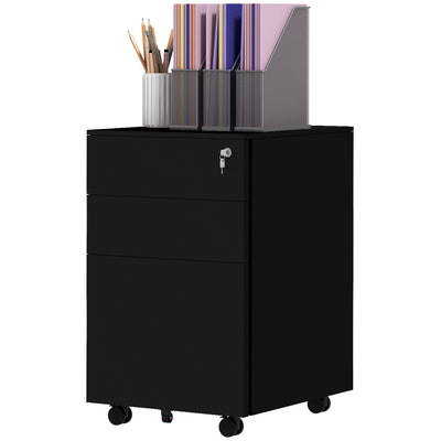 Vertical Steel Filing Cabinet on Wheels, 3-Drawer Lockable File Cabinet with Adjustable Hanging Bar for A4, Legal and Letter Size