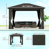 10' x 12' Deluxe Hardtop Gazebo with Metal Roof, Aluminum Frame Patio Gazebo Garden Sun Shelter Outdoor Pavilion with Curtains and Netting