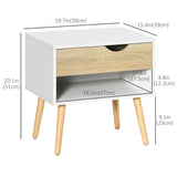 Set of 2 Bedside Table with Drawer and Shelf, Modern Nightstand with Wooden Legs