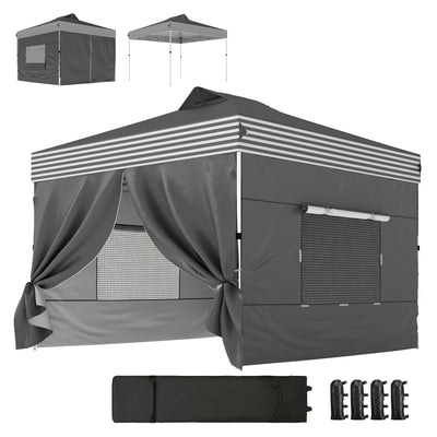 10 x 10 ft Pop Up Canopy Tent with 4 Sidewalls, UPF 50+ 1-Button Push Outdoor Instant Canopy with Wheeled Bag