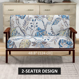 Compact Loveseat Sofa Couch Linen Fabric Double Seat Sofa with Rubber Wood Legs Multicolour