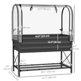Raised Garden Bed with Cover, Metal Elevated Planter Box with Bottom Shelf and Liner