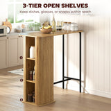 Tambour Bar Height Table with 3 Storage Shelves Rectangular Bar Table with Metal Frame for Kitchen Dining Room Natural