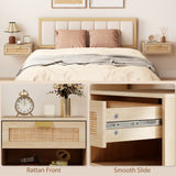 Floating Bedside Tables Set of 2, Wall Mounted Nightstands with Rattan Drawer and Wood Effect