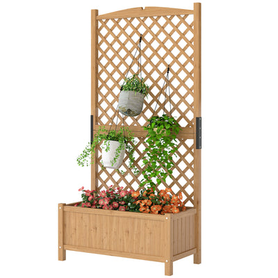 Raised Garden Bed with Trellis, Wooden Raised Planter Box with Elevated Raised Bed, 35.4