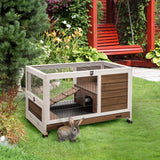 Wooden Indoor Rabbit Hutch Elevated Bunny Cage Habitat with Enclosed Run with Wheels