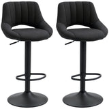 Bar Stools Set of 2, Swivel Counter Height Barstools with Adjustable Height, Linen Upholstered Bar Chairs with Round Metal Base and Footrest