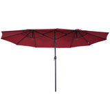 15' Outdoor Patio Umbrella with Twin Canopy Sunshade Steel Table Umbrella w/ Lift Crank