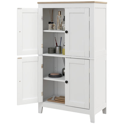 Bathroom Storage Cabinet, Modern Bathroom Floor Cabinet with 4 Doors and 2 Adjustable Shelves