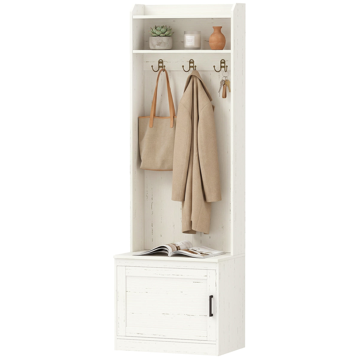 Modern Hall Tree with Shoe Storage Bench, Coat Rack and Shelves