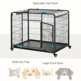 Folding Heavy Duty Dog Crate Heavy Duty Cage for Large Sized Dogs with Double Doors, Lockable Wheels Tray, 43