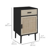 Boho Bedside Tables Set of 2, Nightstands with Drawer, Rattan Cabinet, Adjustable Shelf for Bedroom