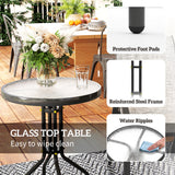 3 Pieces Bistro Set, Small Patio Furniture Set with Stackable Mesh Chairs, Glass Table for Garden