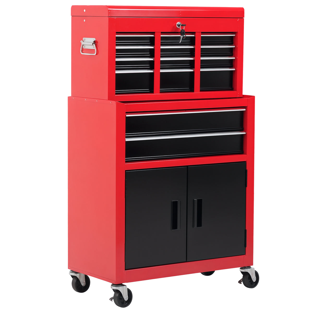 6-Drawer Rolling Tool Chest, 2 in 1 Lockable Storage Cabinet with Hooks, Metal Tool Box for Garage