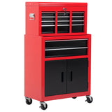 6-Drawer Rolling Tool Chest, 2 in 1 Lockable Storage Cabinet with Hooks, Metal Tool Box for Garage