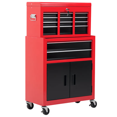 6-Drawer Rolling Tool Chest, 2 in 1 Lockable Storage Cabinet with Hooks, Metal Tool Box for Garage