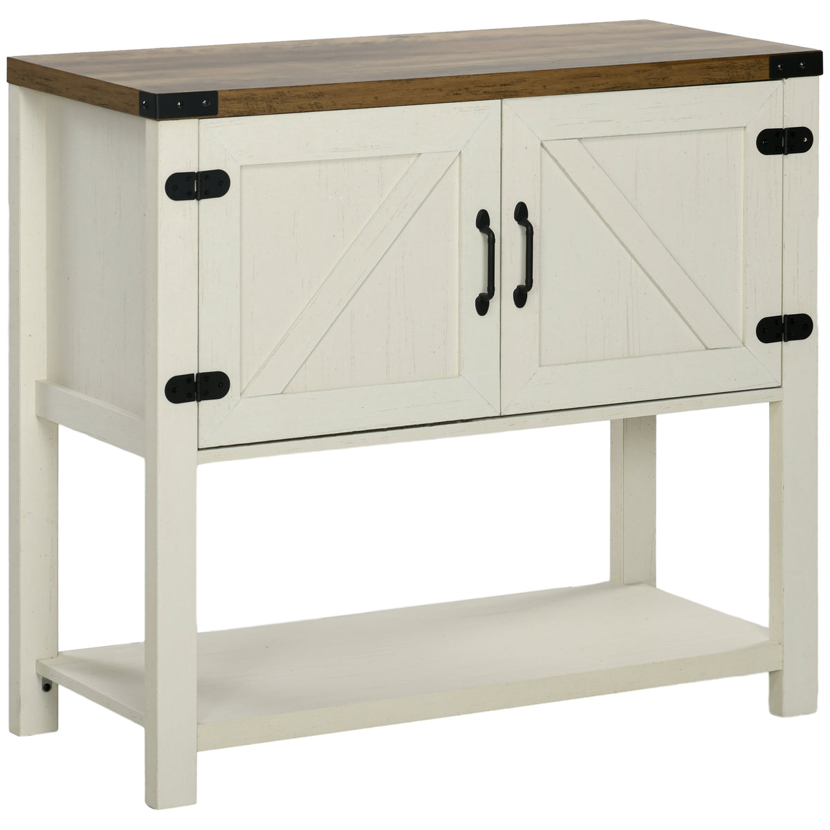 Farmhouse Kitchen Storage Cabinet, Free Standing Sideboard Console Table with Barn Doors, Bottom Shelf