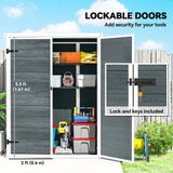 Outdoor 4.4' x 2.3' Plastic Storage Shed with Lockable Doors and Foldable Shelves, Wood-Effect Garden Shed