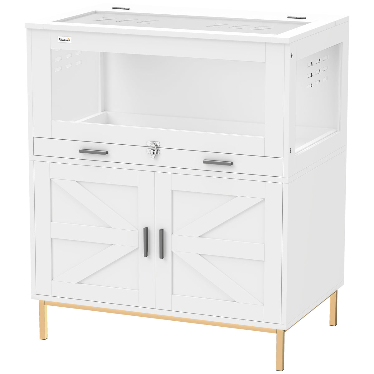 Hamster Cage with Storage Cabinet, Small Animal Cage with Pull Out Drawer and Acrylic Panels, 30