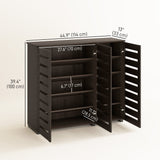 Narrow Shoe Cabinet with Slatted Doors, Adjustable Shelves for 20 Pairs of Shoes