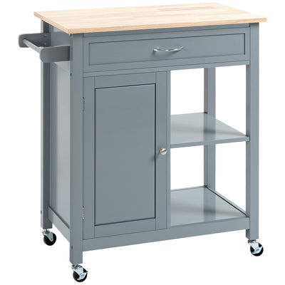 Rolling Kitchen Cart with Wood Top and Drawer, Kitchen Island on Wheels for Dining Room