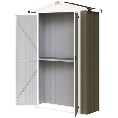 Outdoor Storage Shed Apex Roof Metal Garden Shed with Shelf for Backyard