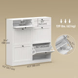 Shoe Cabinet with 2 Large Flip Drawers, Farmhouse Narrow Shoe Storage Cabinet with 2 Top Compartments