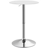 Modern Round Bar Table Adjustment Height Home Pub Bistro Desk Faux Leather Covered Wooden Top Chrome Base