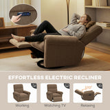 Power Recliner Chair, Fabric Upholstered Recliner Chair with USB Ports, Swivel and Rocking Function, Footrest