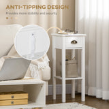 2 Tier Side Table, Narrow Tall End Table with Drawer and Shelf, Slim Wooden Nightstand for Living Room