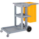 Janitorial Cart with 3 Shelves, Cleaning Cart on Wheels with Rubbish Bag and Mop Holders for Hotel