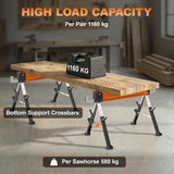 Saw Horses 2 Pack, Folding Heavy Duty Sawhorses with Adjustable Height and 2x6 Bracket