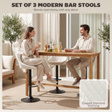 Bar Stools Set of 3, Swivel Counter Height Bar Stools with Back, Adjustable Linen-Look Bar Chairs