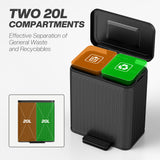 Trash Can, 2 x 5.3 Gallon (2 x 20 L) Garbage Can with Soft-Close Lid