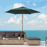 8FT Wood Market Umbrella Patio Umbrella Round Garden Parasol Canopy with Bamboo Ribs and Top Vent