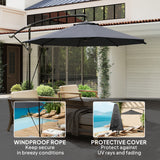9.5' Cantilever Umbrella with Wind Protection Strap and Cover, Hanging Umbrella with Crank and Cross Base